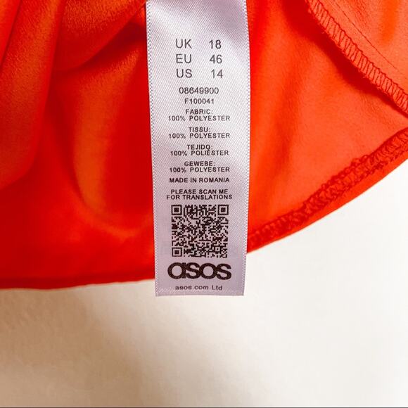 ASOS Orange Square Neck Pleated Front Top Size 14 - Picture 6 of 7